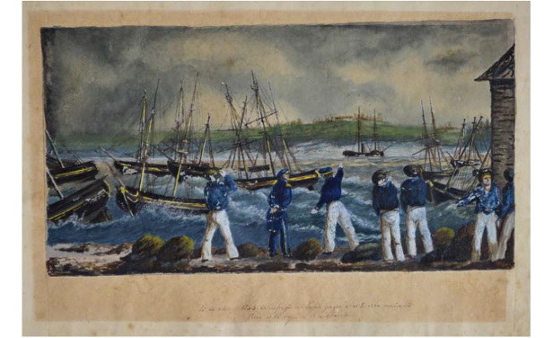 Naufragio del vapor Gorgon, 1844, Acuarela y tinta