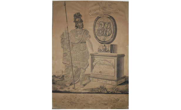 Alegoría caligráfica dedicada a Lorenzo Batlle, 1831, Tinta sobre papel