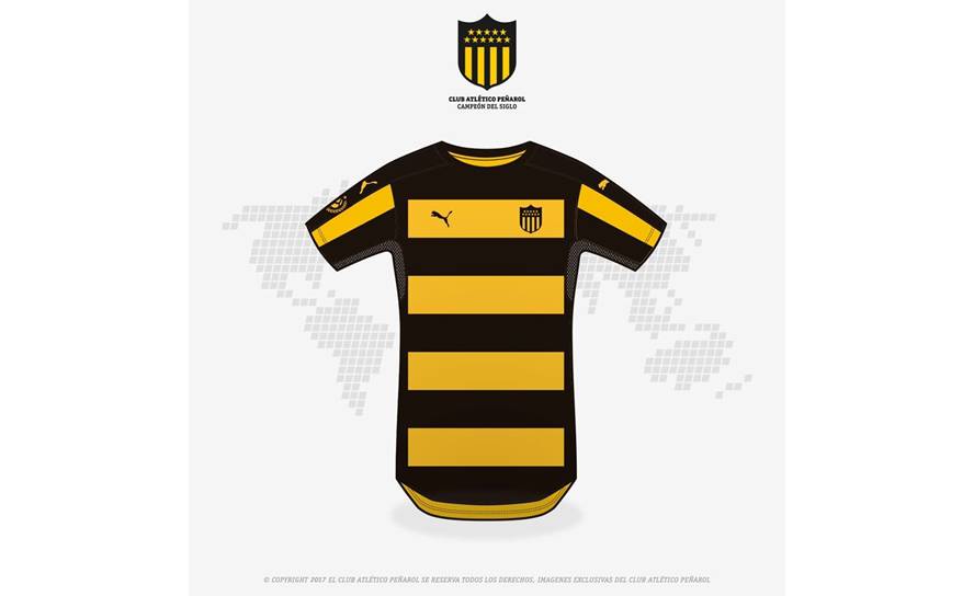 Camiseta de Peñarol 2017 con rayas horizontales. Foto: Prensa Peñarol