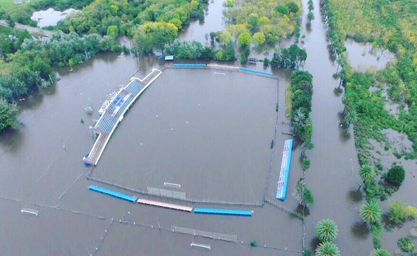 El Estadio Atenas de San Carlos tras la inundación. Foto: @elascensouy