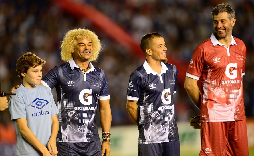 Carlos Valderrama, Andrés D'Alessandro y Francesco Toldo en la despedida del
