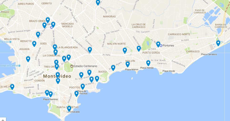 30 puntos donde se instalaron las cámaras de fiscalización. Foto: Google Maps