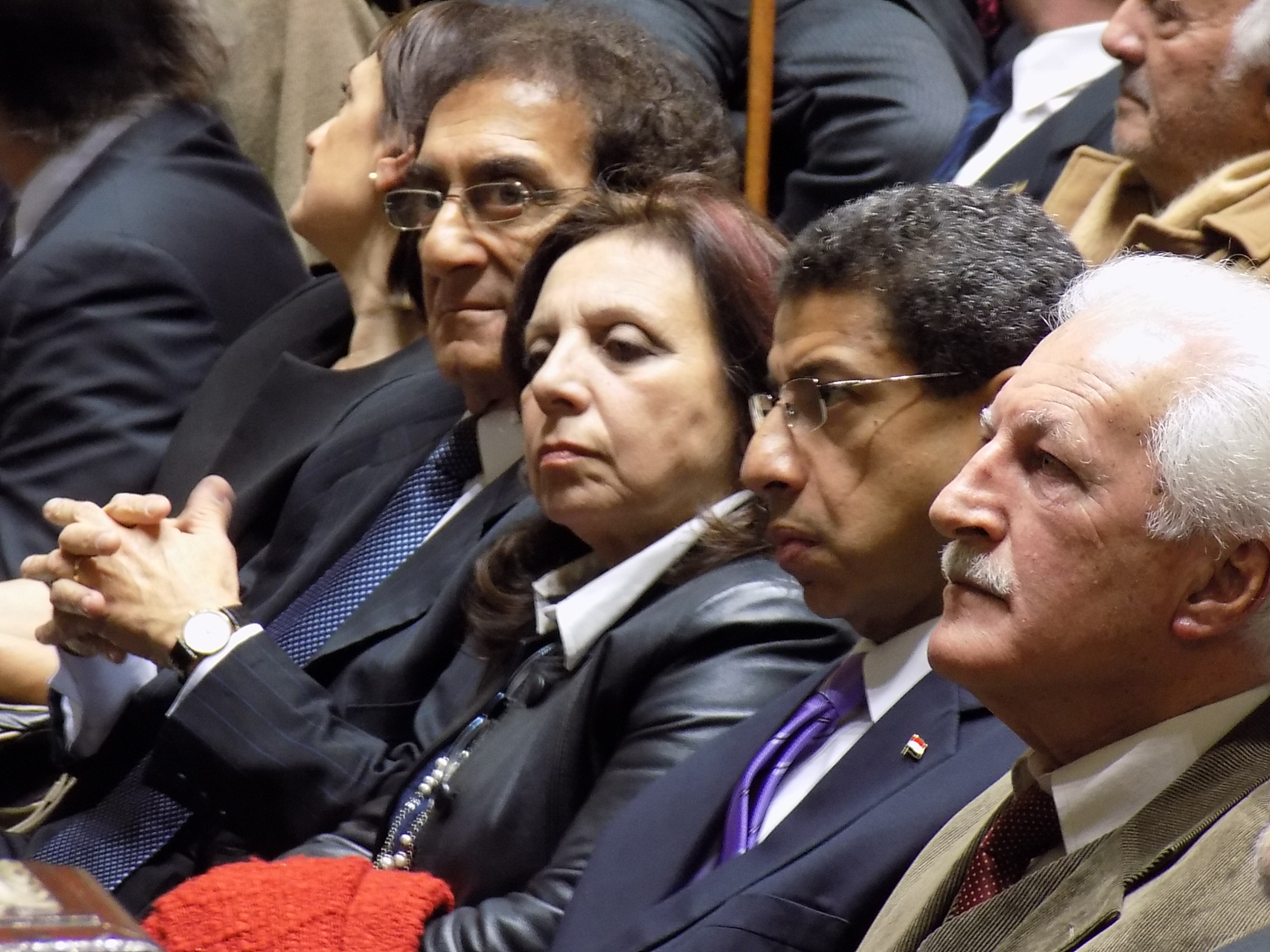 Pedro Abuchalja, Ana Olivera, embajador de Egipto Sami Salem.