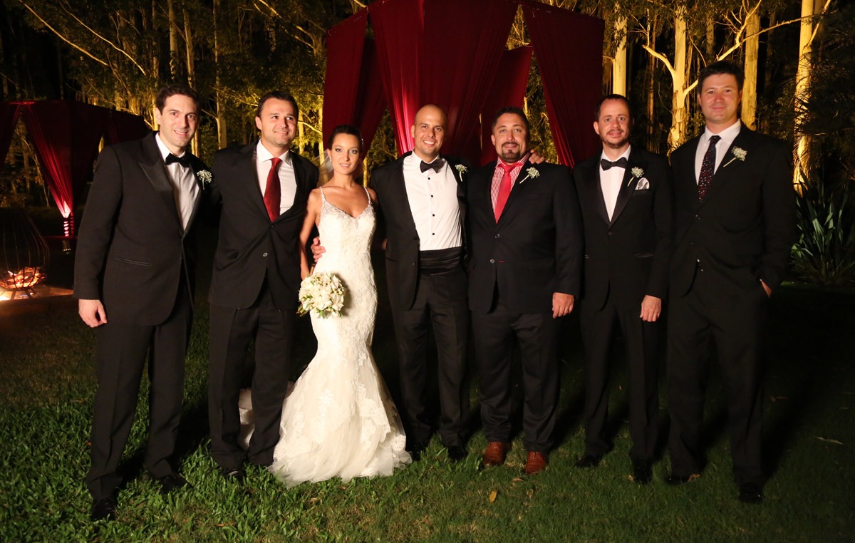 Javier Sánchez, Sebastián Etcheverry, los novios, Mauro Soriano, Diego Gibson, Emanuel Dubini.