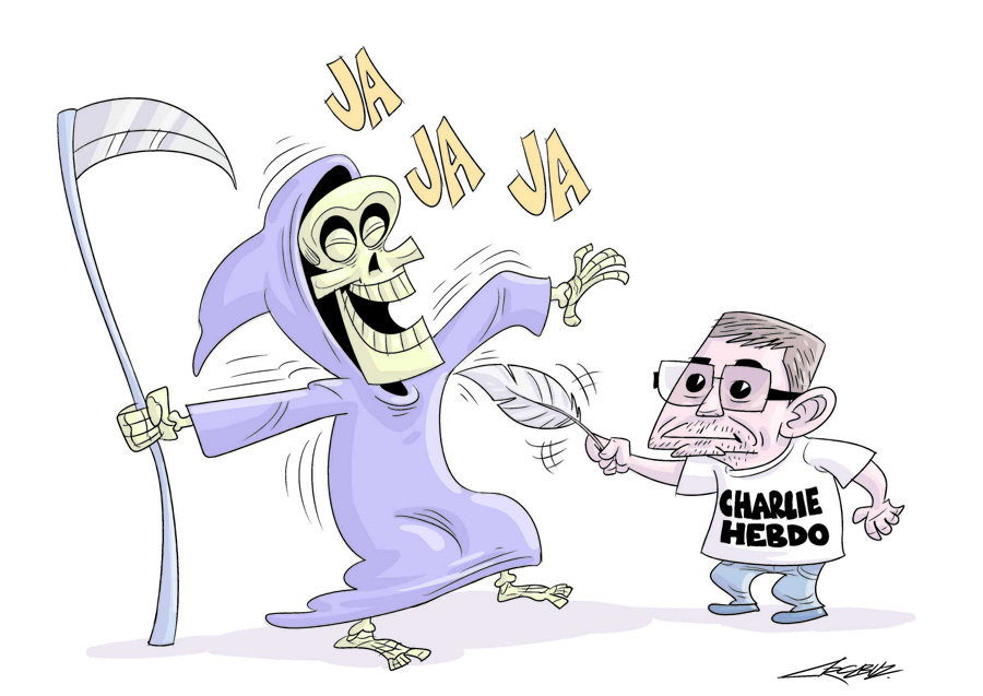 Caricaturas contra el ataque terrorista. Arcabuz - El Comercio (Ecuador)