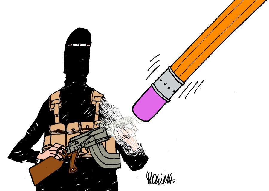 Caricaturas contra el ataque terrorista. Mario Molina - El Comercio (Ecuador)