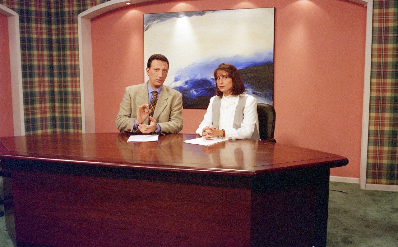 Con Gerardo Sotelo en 1995, en Canal 4, su primer trabajo en TV.