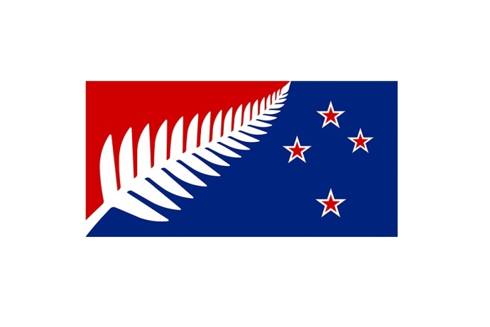 Helecho de plata en rojo, azul y blanco.