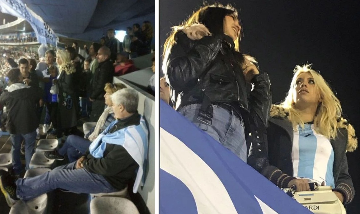 Wanda Nara en el sector de los hinchas argentinos en el Centenario.&nbsp;