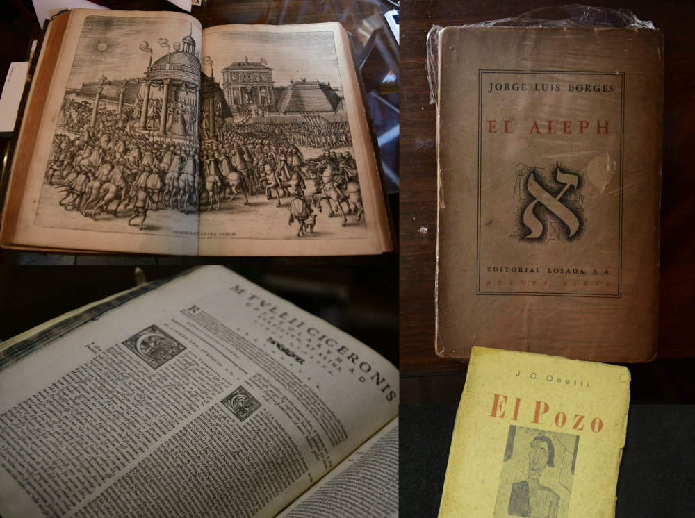 Primeras ediciones como la de El Pozo de Onetti o El Aleph de Borges.