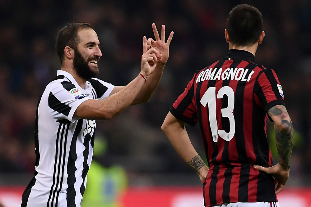 Gonzalo Higuaín festejando el gol de la Juventus en el clásico contra Milan. Foto: AFP