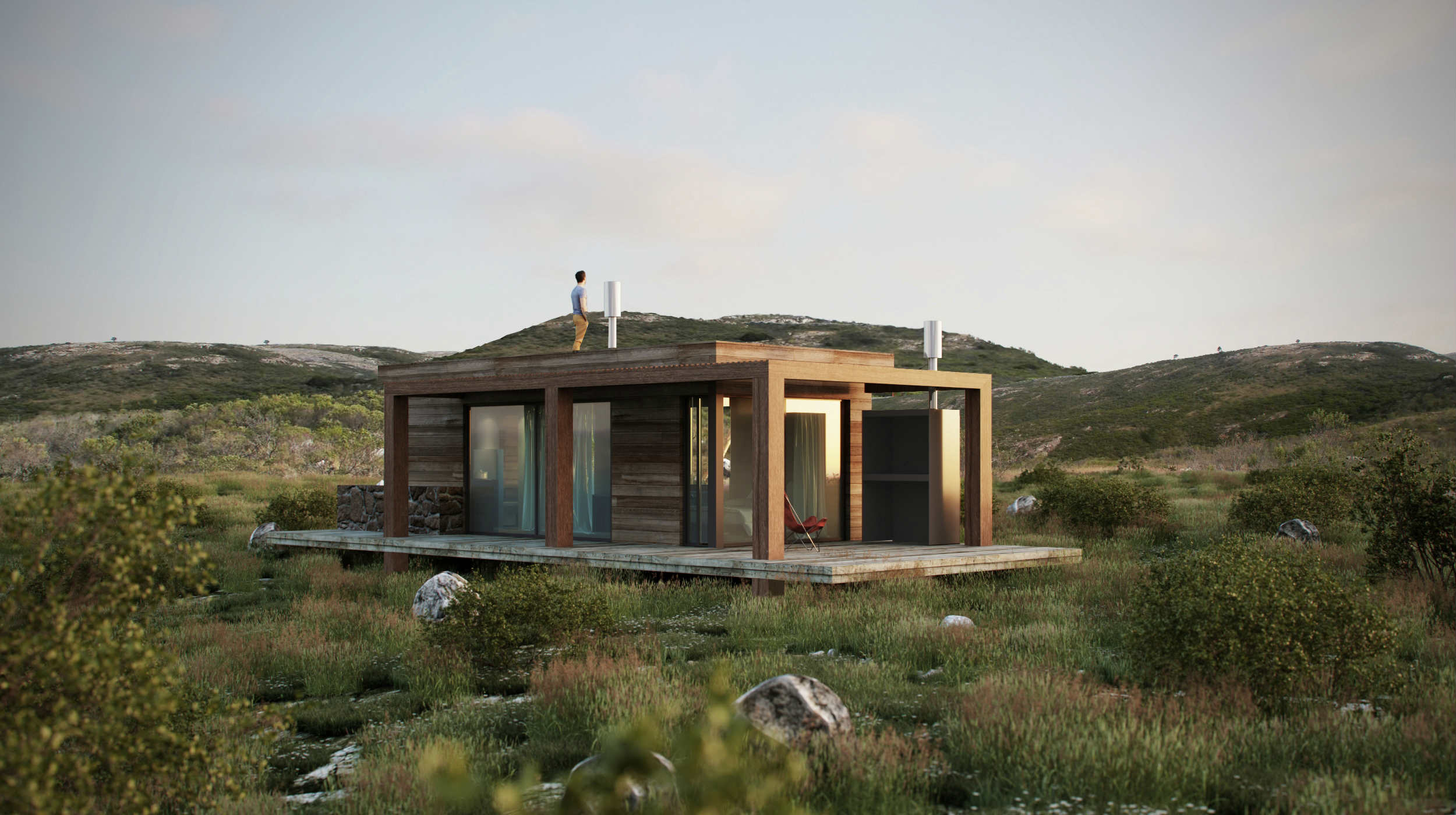 Modelo. La diseño busca armonizar las cabañas con el entorno de la sierra.