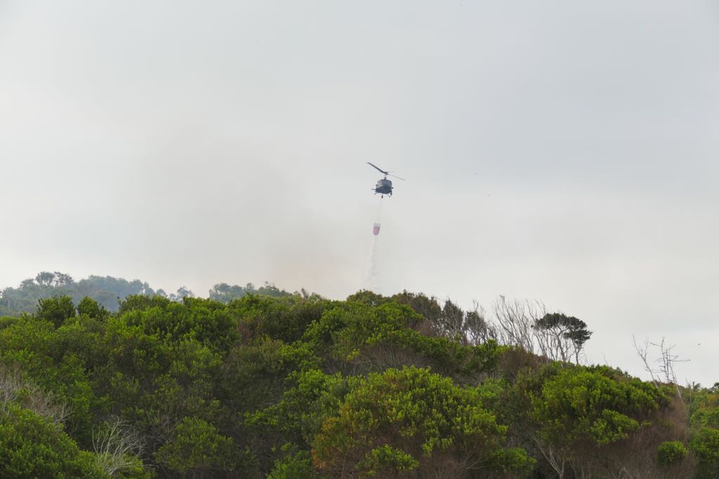 Bomberos, Intendencia y Fuerzas Armadas combaten un incendio en la zona conocida como Playa del Barco. Foto: Ricardo Figueredo