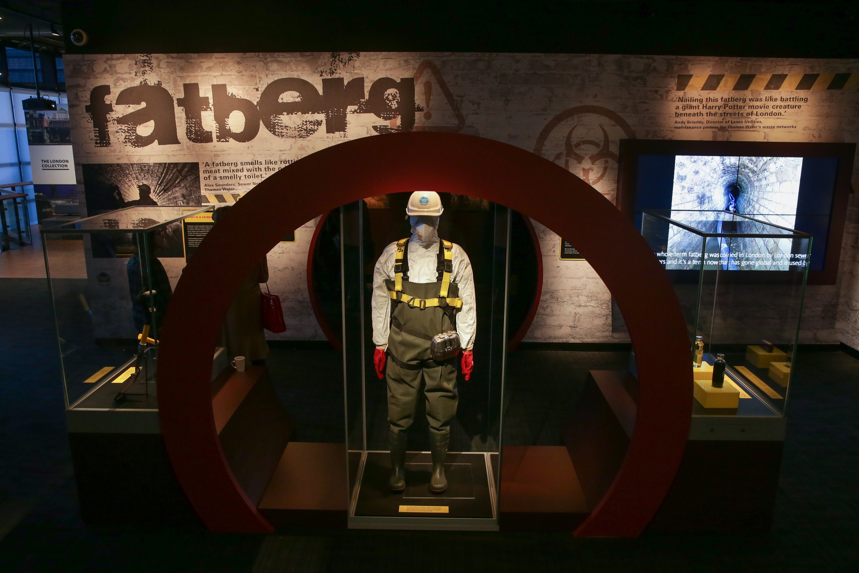 El fatberg expuesto en Londres. Foto: AFP