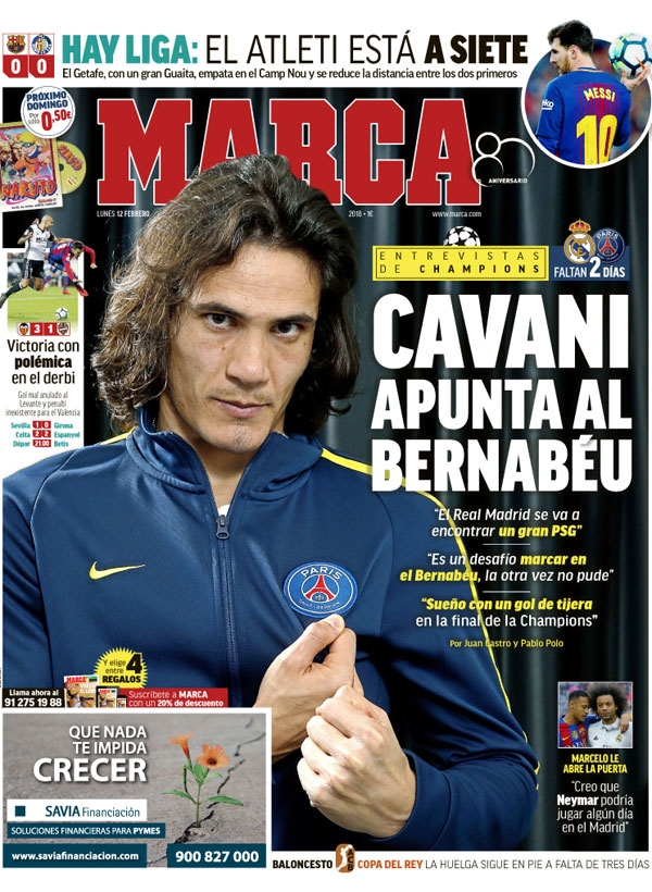 Cavani en la tapa de Marca desde 12/2