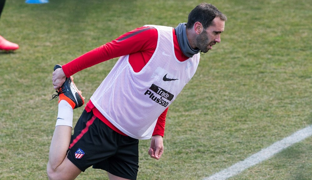Diego Godín en el entrenamiento del Atlético de Madrid. Foto: EFE
