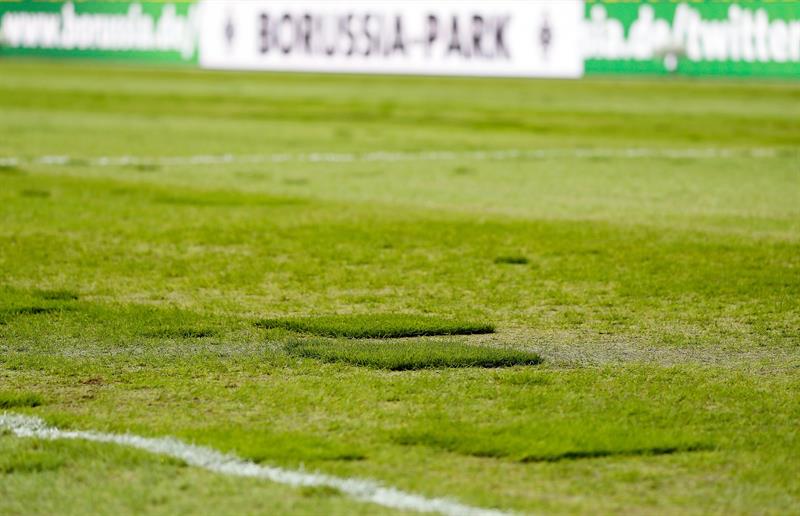 Así estaba la cancha del Borussia Mönchengladbach. Fotos: EFE