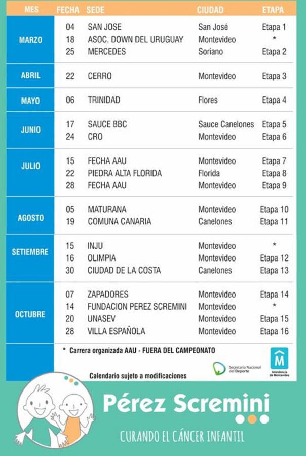 Calendario de la Agrupación de Atletas de Uruguay. Foto: atletas.com.uy