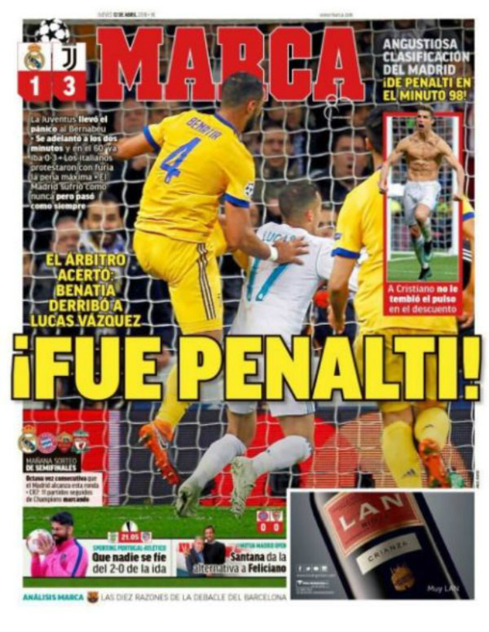 Portada del diario Marca sobre el partido Real Madrid-Juventus