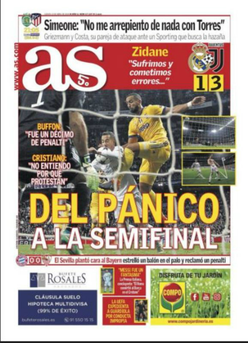 La portada del diario AS sobre el partido Real Madrid-Juventus