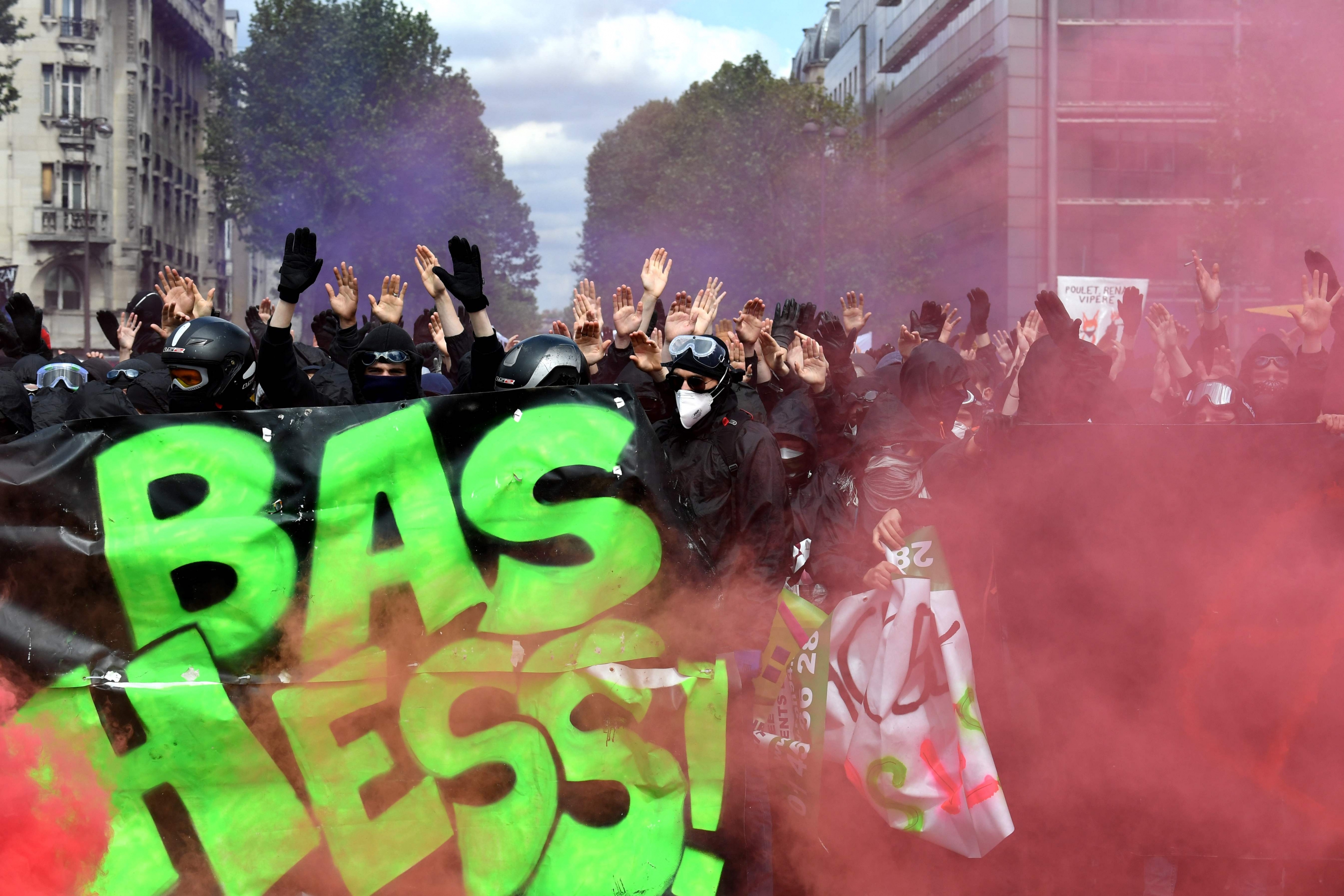 Disturbios en la manifestación en París del Primero de Mayo. Foto: AFP