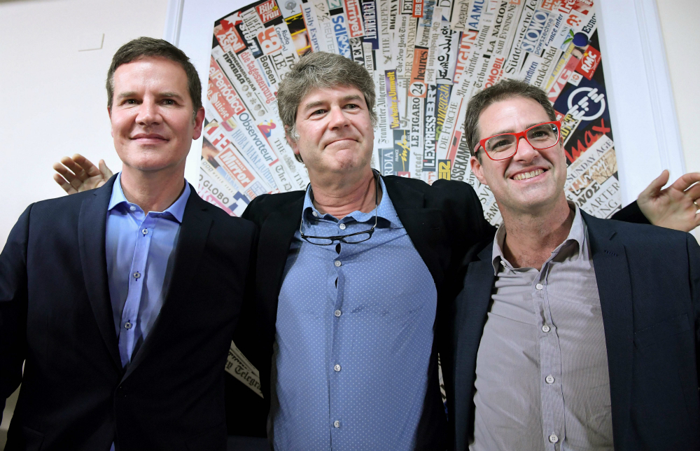 Los chilenos Cruz, Hamilton y Murillo ayer en la sede de la prensa extranjera en Roma. Foto: AFP