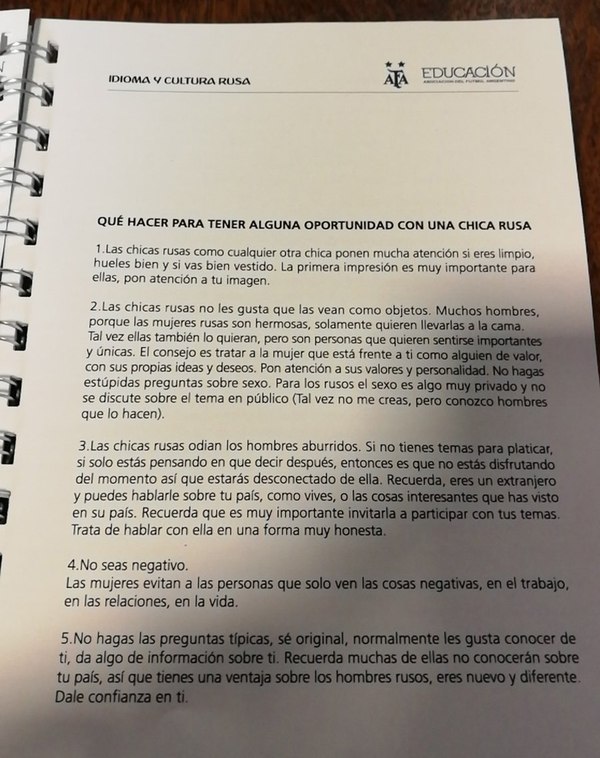Extracto del manual que distribuyó la AFA. Foto: Twitter