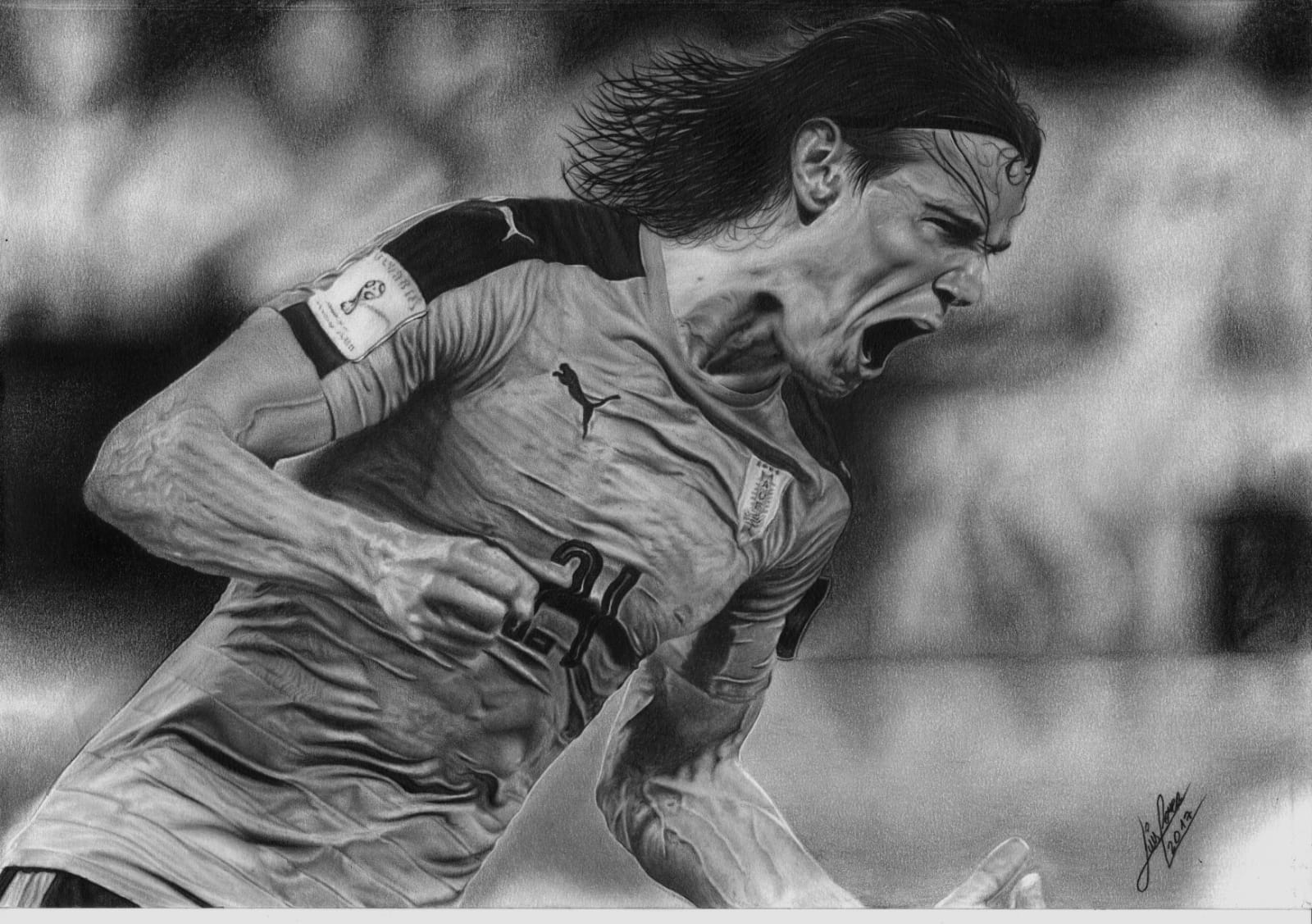 Durante varias semanas, Luis Correa dibujó a Edinson Cavani festejando un gol. Foto: Luis Correa