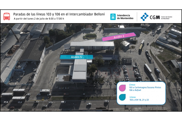 Modificaciones en las líneas 103 y 16. Foto: Intendencia de Montevideo