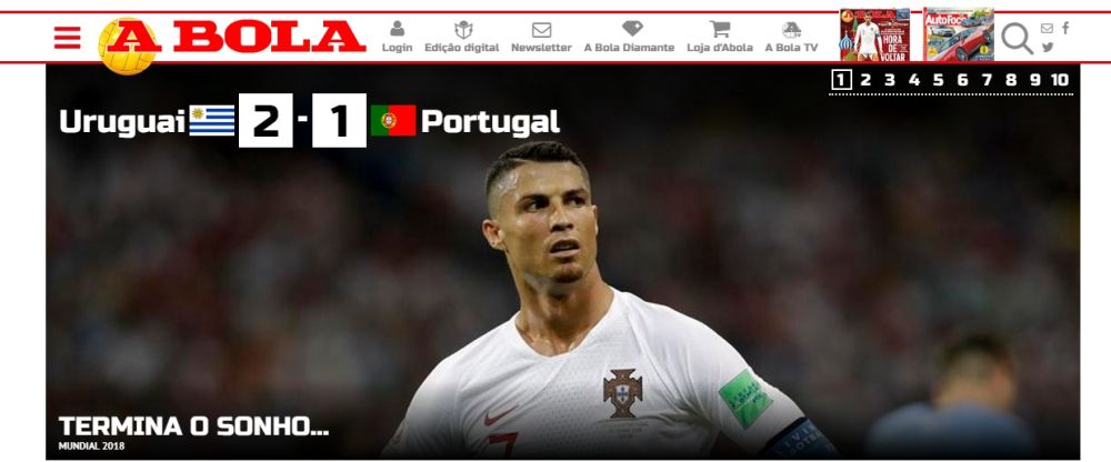 Portada de A Bola tras el triunfo uruguayo. Foto: Captura