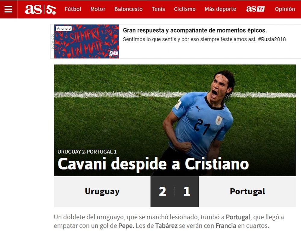 Portada de As tras el triunfo uruguayo. Foto: Captura