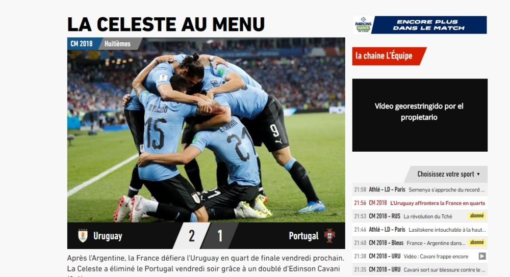 Portada de L'Equipe el triunfo uruguayo. Foto: Captura