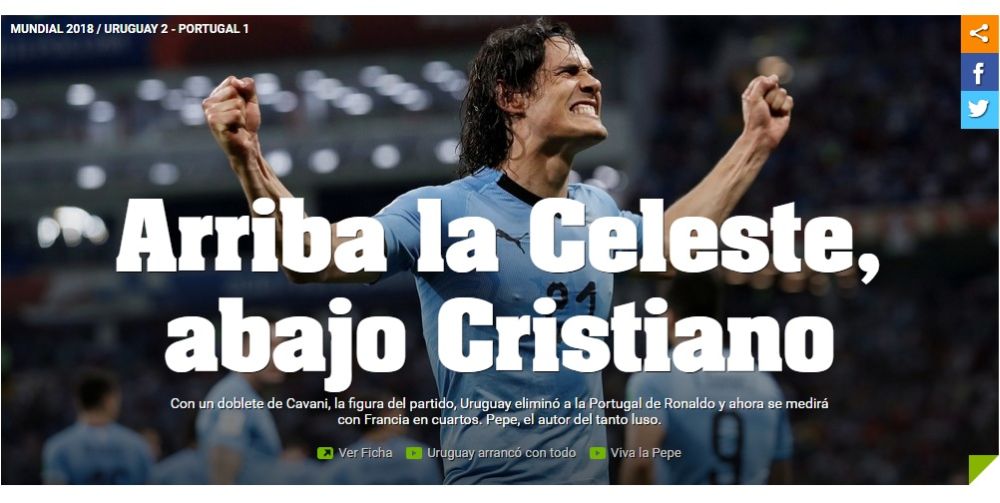 Portada de Olé tras el triunfo uruguayo. Foto: Captura