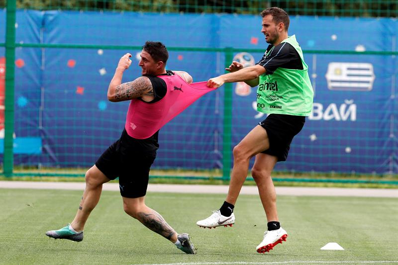 Uruguay entrenó este lunes en Nizhny de cara al partido con Francia. Foto: EFE