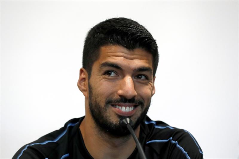 Luis Suárez en conferencia de prensa en Nizhny. Foto: EFE