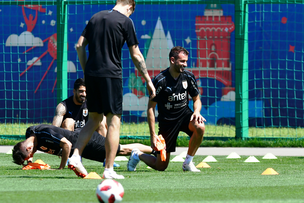Cristhian Stuani en el entrenamiento de Uruguay. Foto: Nicolás Pereyra.