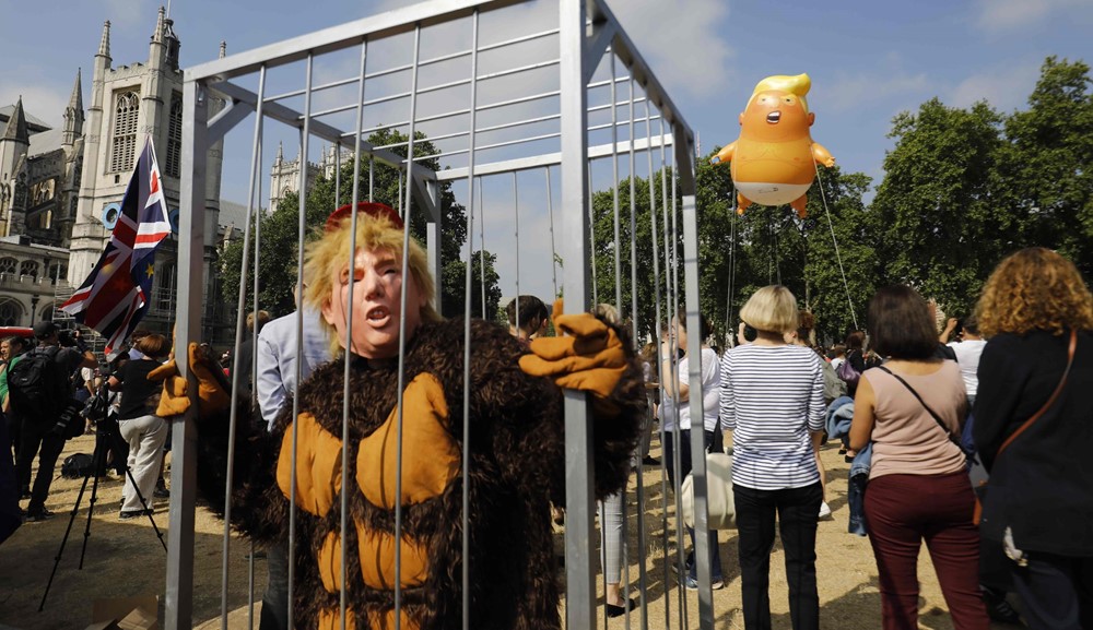 Protesta en Londres contra la visita de Trump. Foto: AFP