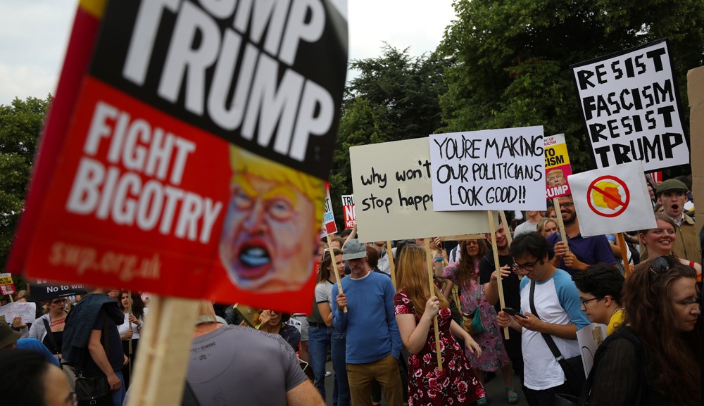 Protesta en Londres contra la visita de Trump. Foto: AFP