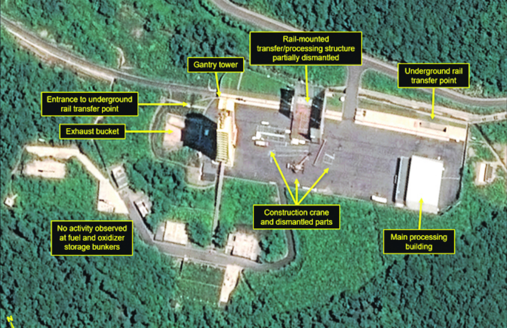 Imagen satelital que muestra la base de Sohae de estos días. Foto: AFP