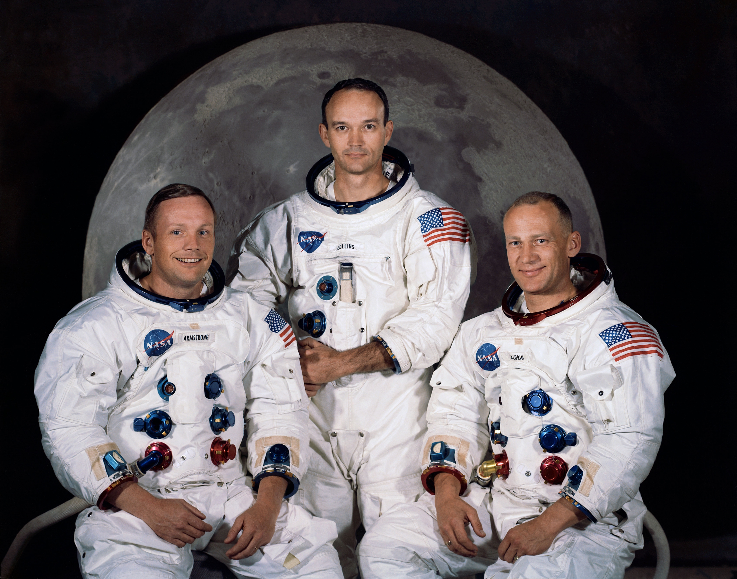 Neil Armstrong, Michael Collins, Buzz Aldrin, la tripulación del Apolo 11. Foto: Wikipedia