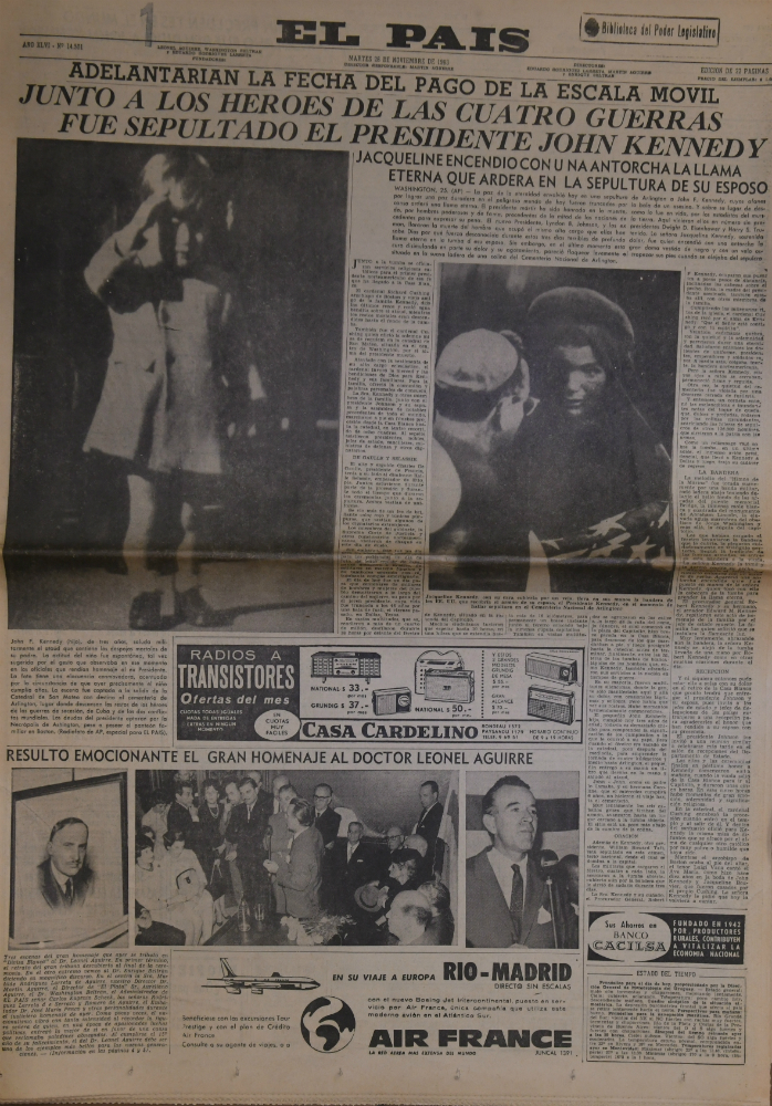 Portada de El País sobre el sepelio de Kennedy.