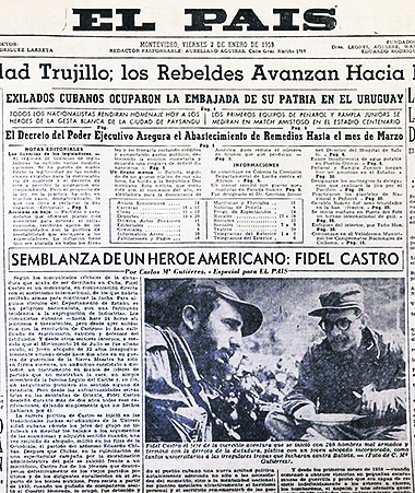 Tapa de El País del 2 de enero de 1959. El enviado de El País con Fidel Castro. Foto: El País
