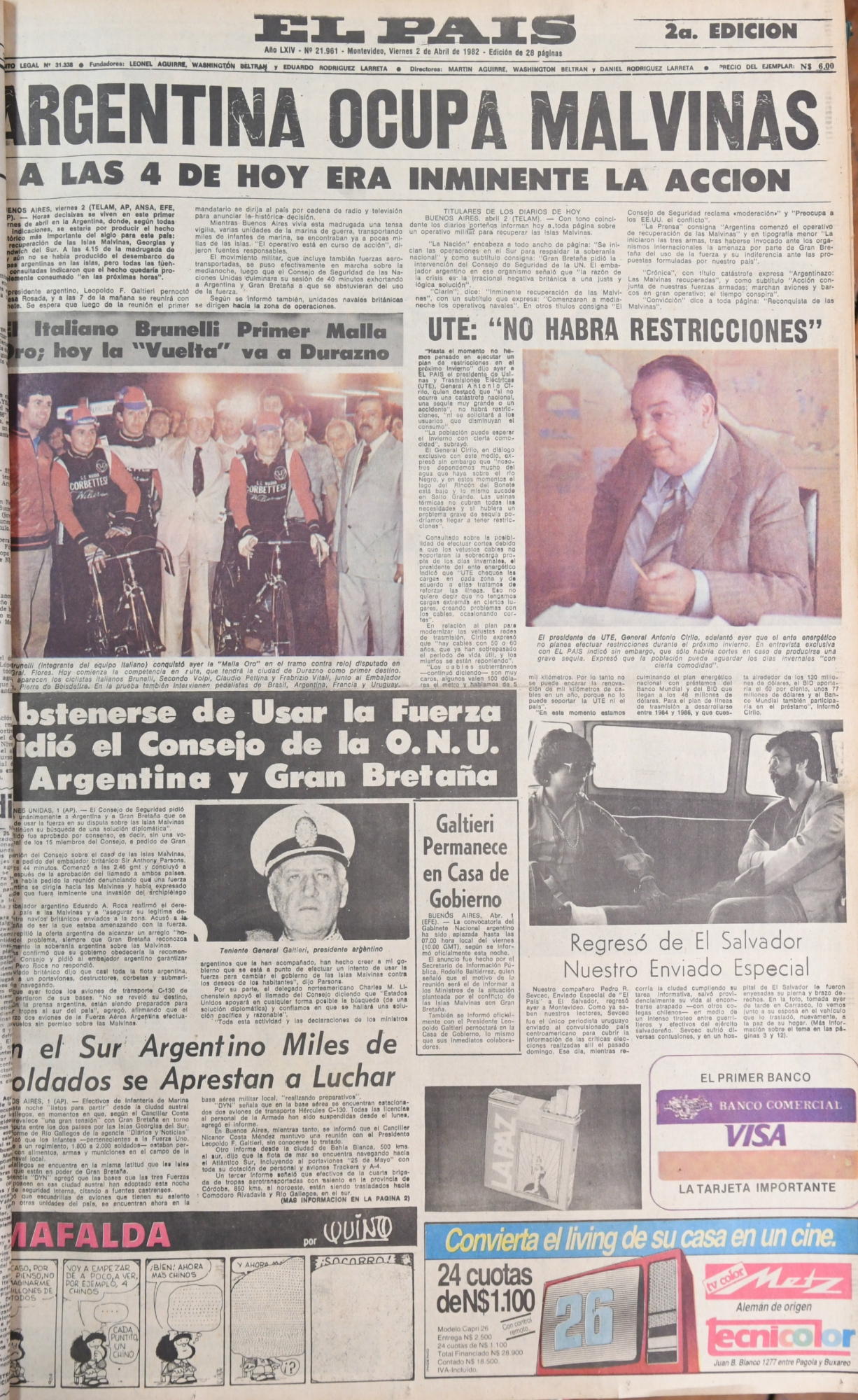 Tapa de 1982 sobre Malvinas
