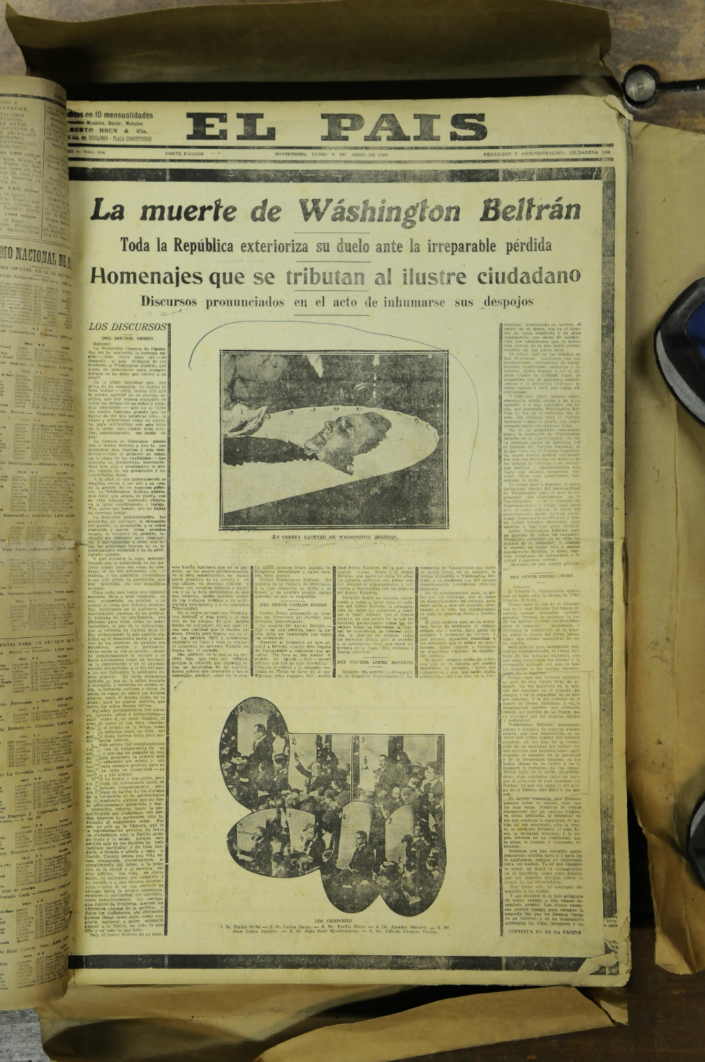 La edición que refleja el dolor y los homenajes por la muerte de Washington Beltrán. Foto: Archivo El País