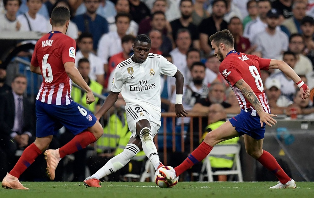 Vinicius Junior en acción contra el Atleti. Foto: AFP