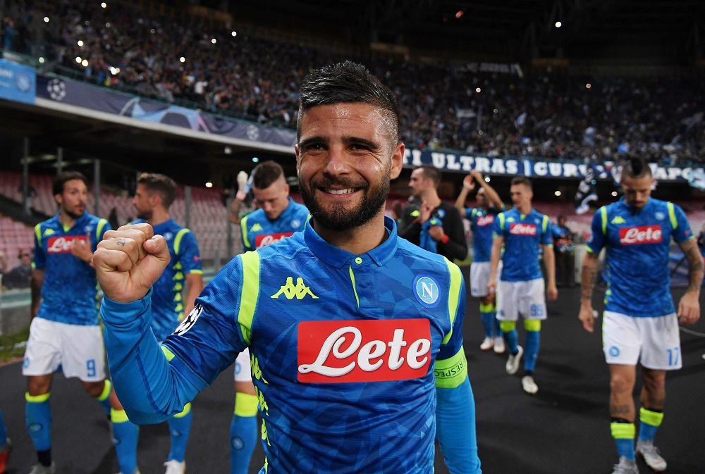 Lorenzo Insigne festejando el gol de Napoli