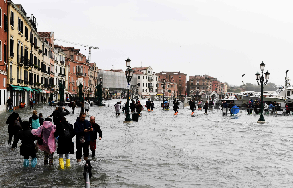 Venecia bajo agua por un fuerte temporal que azota Italia. Foto: AFP