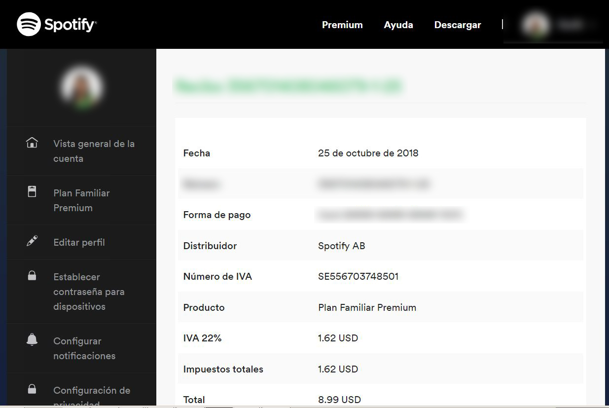 Recibo Spotify. Foto: El País