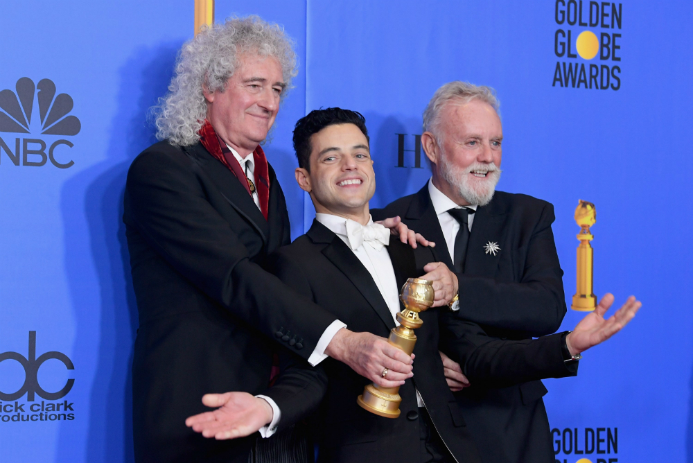 Rami Malek, Roger Taylor, Brian May. Foto: AFP