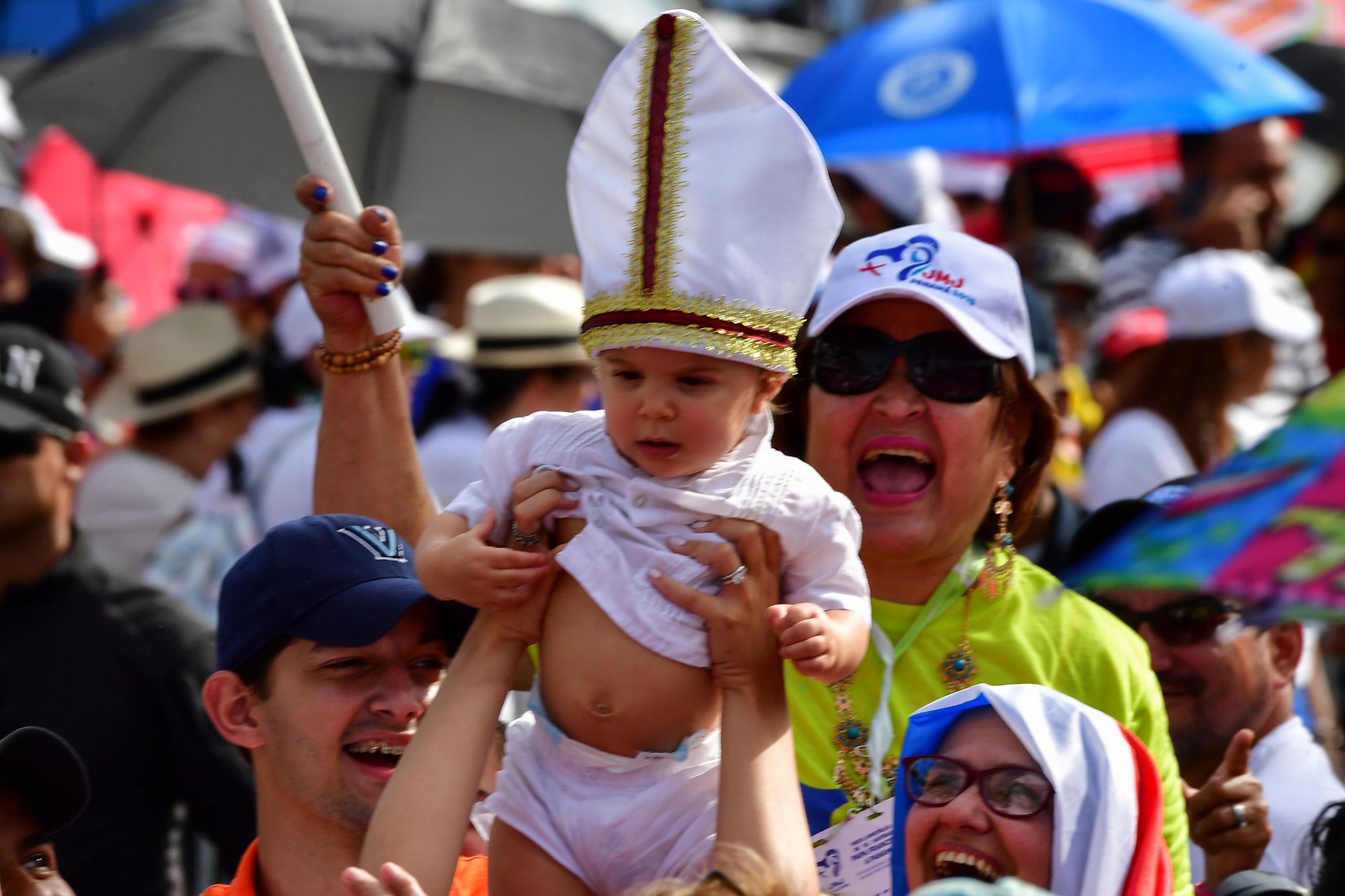 Más de 110.000 personas, entre peregrinos, religiosos, voluntarios y periodistas, participan de la JMJ con el Papa. Foto: AFP